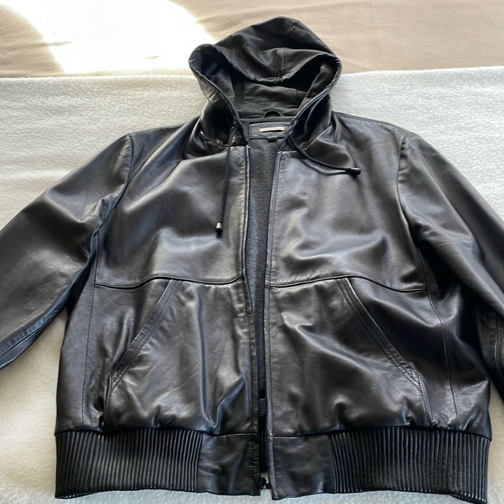 NWOT Learher Bomber Hoodie XL